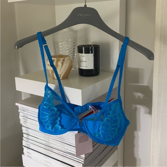 NWT SAVAGE X FENTY by Rhianna Sparkly Blue Lingerie Bra 36B - Picture 1 of 5